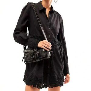 NWT Free People Constance Mini Dress Button Up Black Lace Sz XS